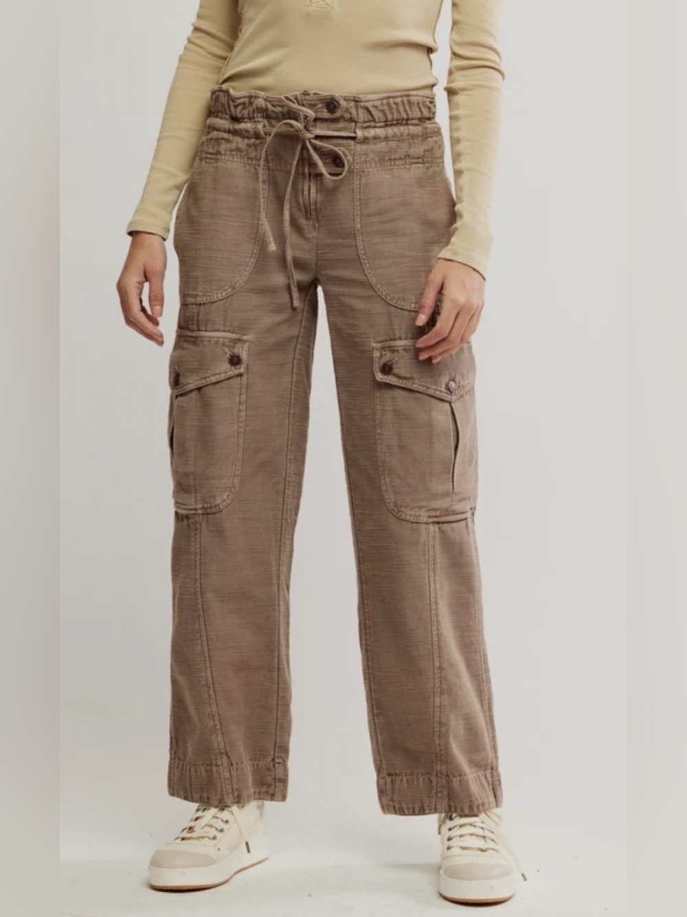 Women's Free People Brown Park Avenue Cargo Pants Summer Cotton Size Medium